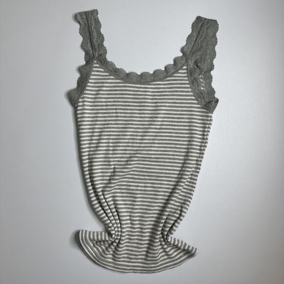 Uniqlo Gray Stripe Glittery Ribbed Lace Trim Tank Top M Y2K Coquette Cami - Picture 4 of 11